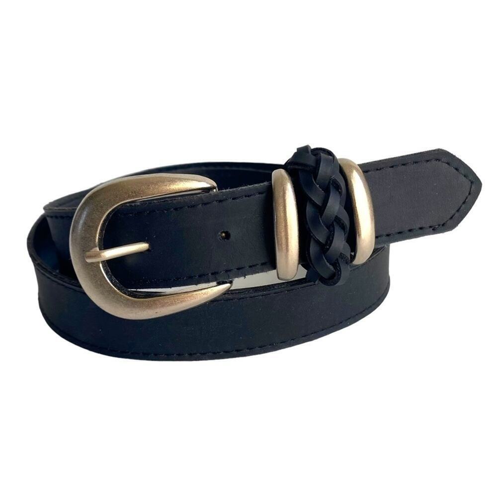 Black Faux Leather‎ Belt Silver Tone Buckle Vegan Friendly Womens Medium